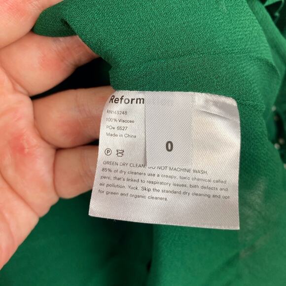 Reformation The Beatrice Dress in Kelly Green Polka Dots Size 0. - Picture 8 of 12